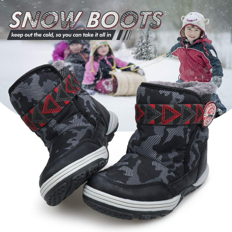 UOVO Boys Winter Snow Boots Ankle Boots for Kids Waterproof Slip Resistant Warm Outdoor (Little Kids) (12 M US Little Kid, Black) - Image 5